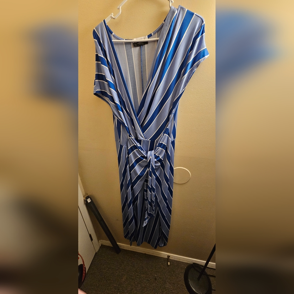 Eloquii Blue and White Striped Maxi Dress